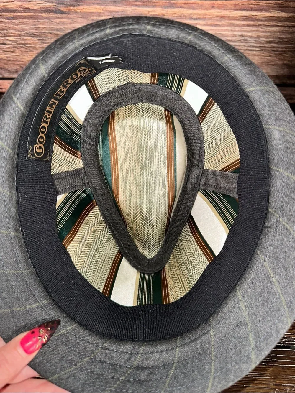 Goorin Bros Grey Fedora with Green pinstripes and silk band!